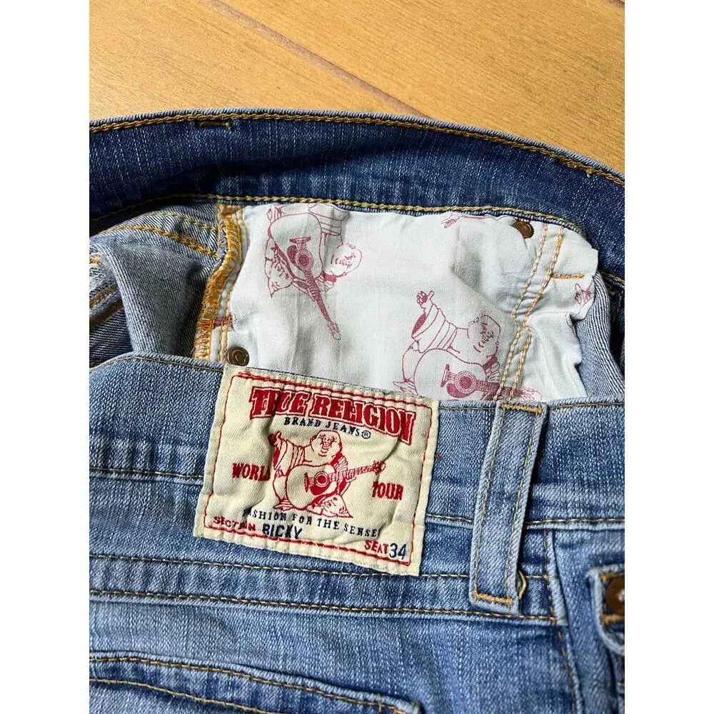 True Religion Jeans Mens 36X28 Blue‎ Ricky Straight Leg Back Flap Pockets Y2K